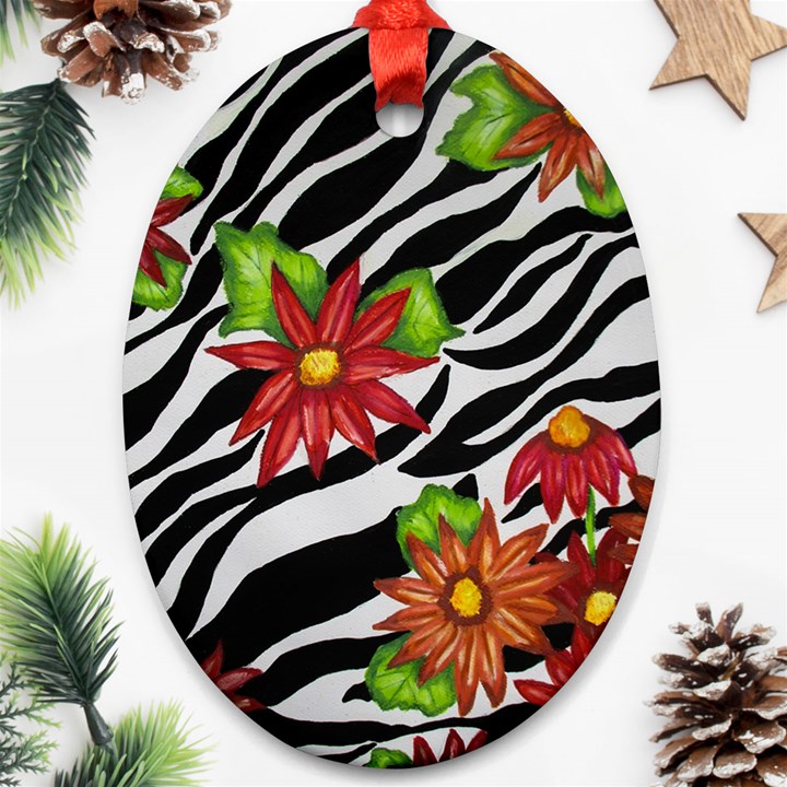 Floral Zebra Print Oval Ornament (Two Sides)