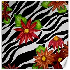 Floral Zebra Print Canvas 16  X 16  