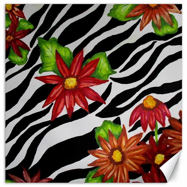 Floral Zebra Print Canvas 16  x 16  