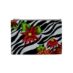 Floral Zebra Print Cosmetic Bag (medium)  by dawnsiegler