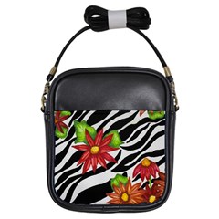 Floral Zebra Print Girls Sling Bags by dawnsiegler