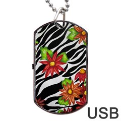 Floral Zebra Print Dog Tag Usb Flash (one Side) by dawnsiegler