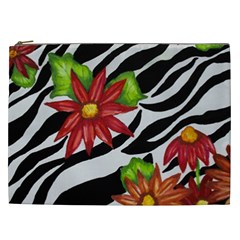 Floral Zebra Print Cosmetic Bag (xxl)  by dawnsiegler