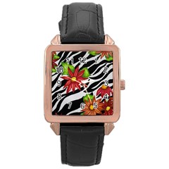 Floral Zebra Print Rose Gold Leather Watch  by dawnsiegler