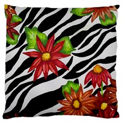 Floral Zebra Print Standard Flano Cushion Case (one Side) by dawnsiegler