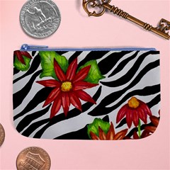 Floral Zebra Print Large Coin Purse by dawnsiegler