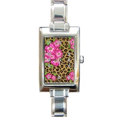 Floral Leopard Print Rectangle Italian Charm Watch by dawnsiegler