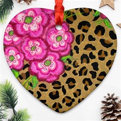 Floral Leopard Print Ornament (heart)