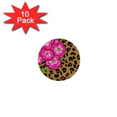 Floral Leopard Print 1  Mini Buttons (10 Pack)  by dawnsiegler