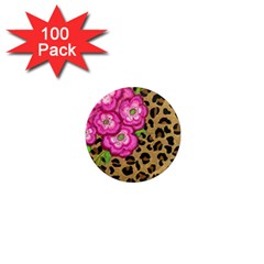 Floral Leopard Print 1  Mini Magnets (100 Pack)  by dawnsiegler