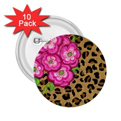 Floral Leopard Print 2 25  Buttons (10 Pack)  by dawnsiegler