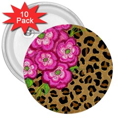 Floral Leopard Print 3  Buttons (10 Pack)  by dawnsiegler