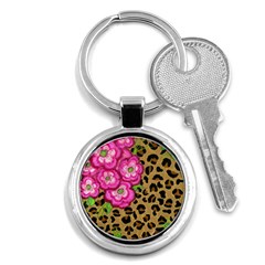 Floral Leopard Print Key Chains (round)  by dawnsiegler