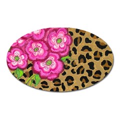 Floral Leopard Print Oval Magnet by dawnsiegler