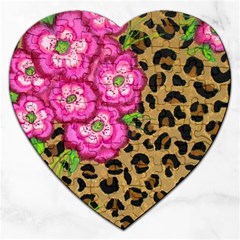 Floral Leopard Print Jigsaw Puzzle (heart)