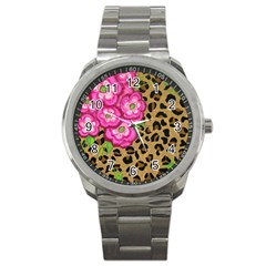 Floral Leopard Print Sport Metal Watch