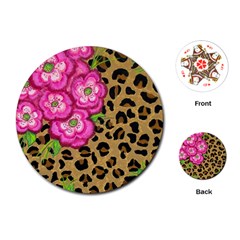 Floral Leopard Print Playing Cards (round) 