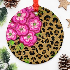 Floral Leopard Print Round Ornament (two Sides)