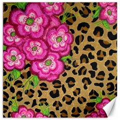 Floral Leopard Print Canvas 16  X 16   by dawnsiegler