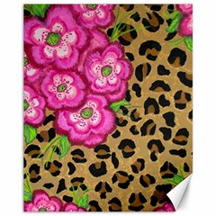 Floral Leopard Print Canvas 11  X 14   by dawnsiegler