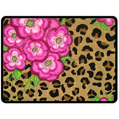 Floral Leopard Print Fleece Blanket (large)  by dawnsiegler