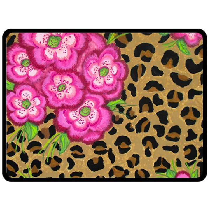 Floral Leopard Print Fleece Blanket (Large) 