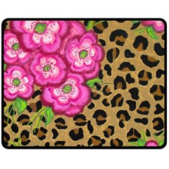 Floral Leopard Print Fleece Blanket (medium)  by dawnsiegler