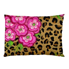 Floral Leopard Print Pillow Case (two Sides) by dawnsiegler