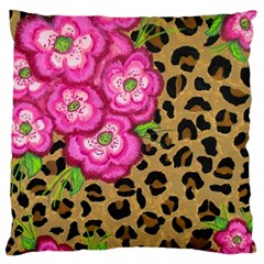 Floral Leopard Print Large Cushion Case (one Side) by dawnsiegler