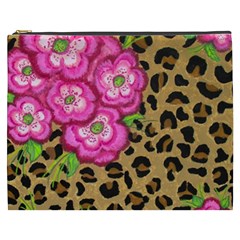 Floral Leopard Print Cosmetic Bag (xxxl)  by dawnsiegler