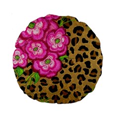 Floral Leopard Print Standard 15  Premium Round Cushions by dawnsiegler