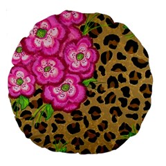 Floral Leopard Print Large 18  Premium Round Cushions by dawnsiegler