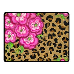 Floral Leopard Print Double Sided Fleece Blanket (small)  by dawnsiegler