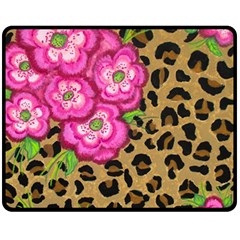 Floral Leopard Print Double Sided Fleece Blanket (medium)  by dawnsiegler