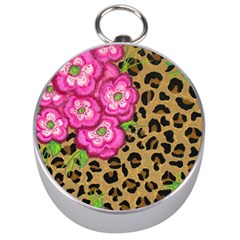 Floral Leopard Print Silver Compasses by dawnsiegler