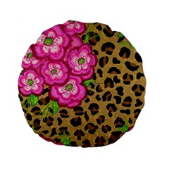 Floral Leopard Print Standard 15  Premium Flano Round Cushions by dawnsiegler