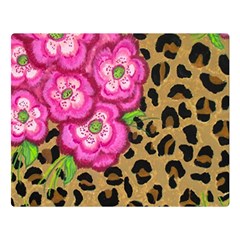 Floral Leopard Print Double Sided Flano Blanket (large)  by dawnsiegler