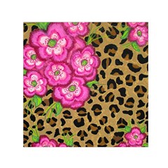 Floral Leopard Print Small Satin Scarf (square) by dawnsiegler