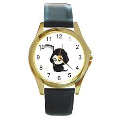 Cute Grim Reaper Round Gold Metal Watch by Valentinaart