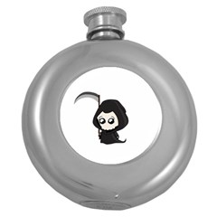 Cute Grim Reaper Round Hip Flask (5 Oz) by Valentinaart