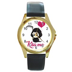 Cute Grim Reaper Round Gold Metal Watch