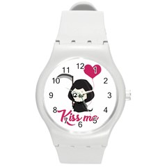 Cute Grim Reaper Round Plastic Sport Watch (m) by Valentinaart