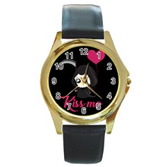 Cute Grim Reaper Round Gold Metal Watch by Valentinaart