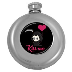 Cute Grim Reaper Round Hip Flask (5 Oz) by Valentinaart