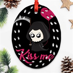 Cute Grim Reaper Oval Filigree Ornament (two Sides)