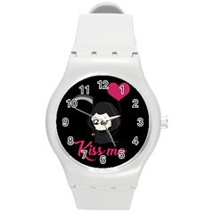 Cute Grim Reaper Round Plastic Sport Watch (m) by Valentinaart