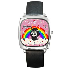 Cute Grim Reaper Square Metal Watch by Valentinaart