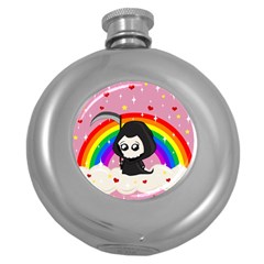 Cute Grim Reaper Round Hip Flask (5 Oz) by Valentinaart