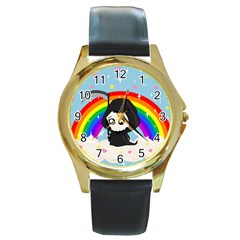 Cute Grim Reaper Round Gold Metal Watch by Valentinaart