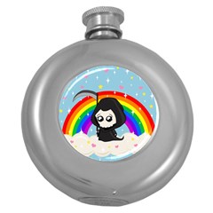 Cute Grim Reaper Round Hip Flask (5 Oz) by Valentinaart